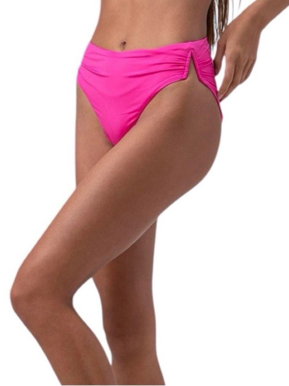 NWT Trina Turk Monaco Hot Pink High Waisted Shirred Bikini Bottoms, Size 2.